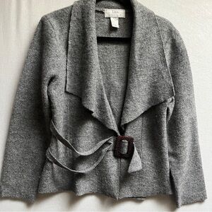 Lisa International 100% Wool Belted Cardigan Sz M